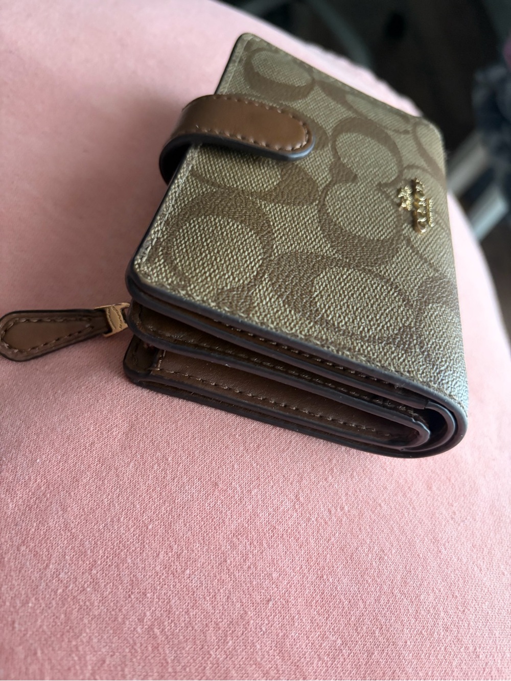 Coach Brown Signature Canvas Snap Wallet with Leather Trim - Picture 2 of 5
